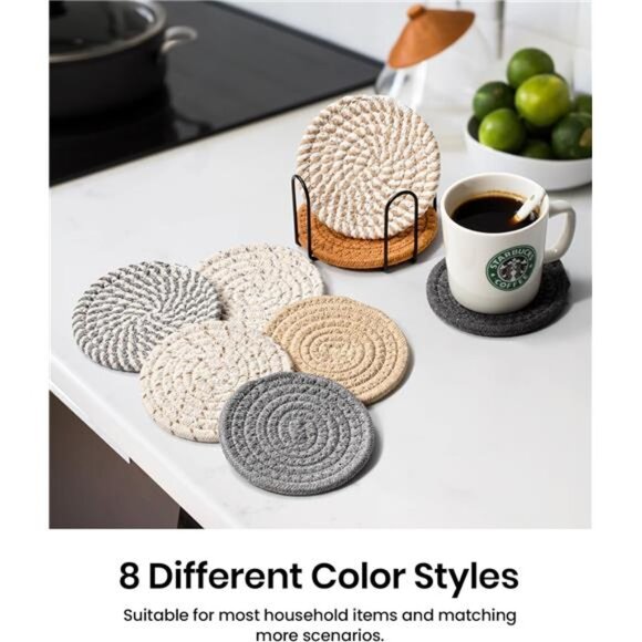 8 Pcs Drink Coasters with Holder, 8 Colors Absorbent Coasters for Drinks - Picture 2 of 8